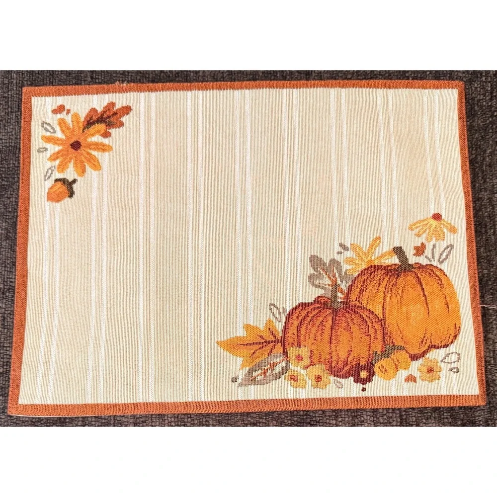 Happy Thanksgiving Day Pumpkin Fall Leaves Placemats Set of 3